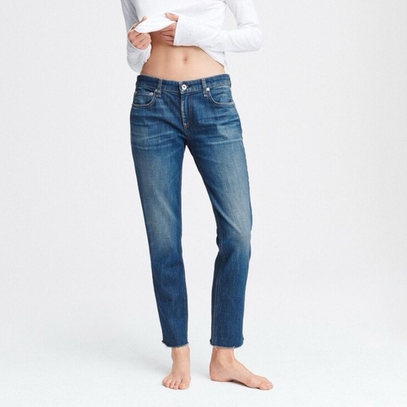Rag & Bone Dre Low Rise Slim Boyfriend Jeans in Mariposa Wash Distressed Hem - Picture 1 of 12
